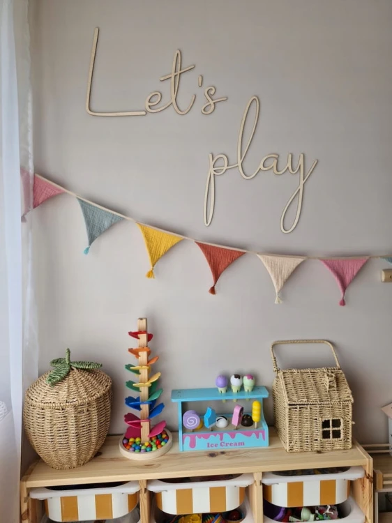Drewniany napis na ścianę Let's play