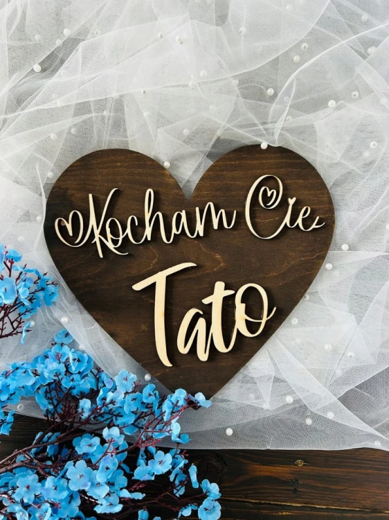 Drewniana tabliczka serce Kocham Cię Tato