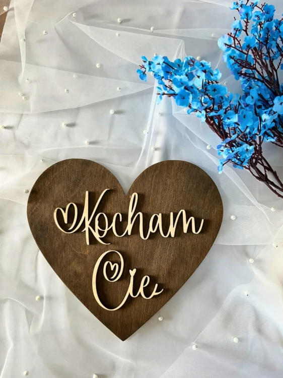 Drewniana tabliczka serce Kocham Cię
