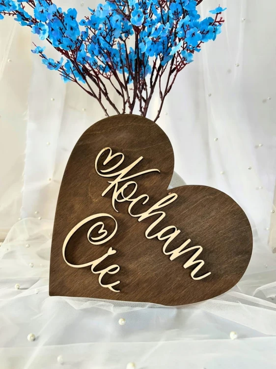 Drewniana tabliczka serce Kocham Cię