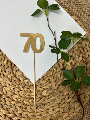 Topper na tort liczba CYFRA 70 URODZINY ZŁOTY PIKER dekoracja ozdoba