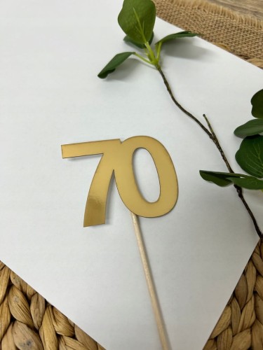 Topper na tort liczba CYFRA 70 URODZINY ZŁOTY PIKER dekoracja ozdoba
