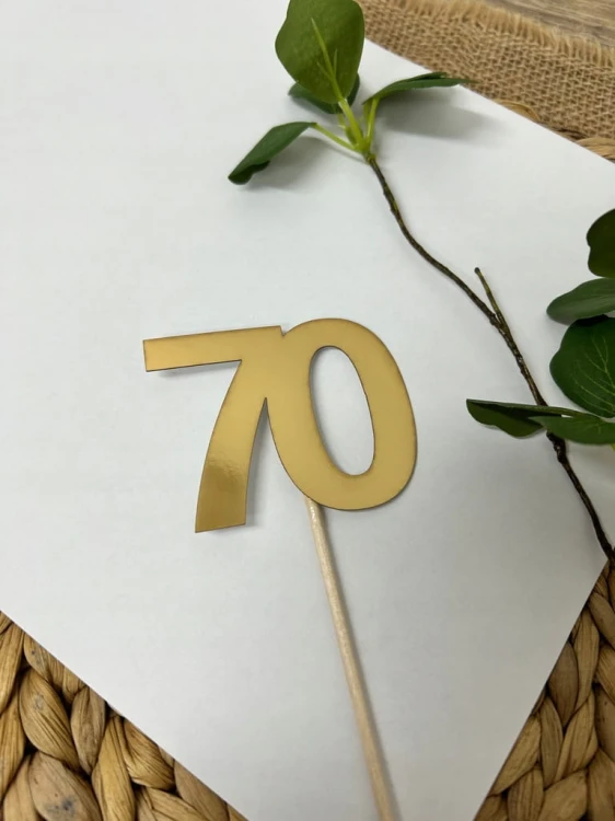 Topper na tort liczba CYFRA 70 URODZINY ZŁOTY PIKER dekoracja ozdoba