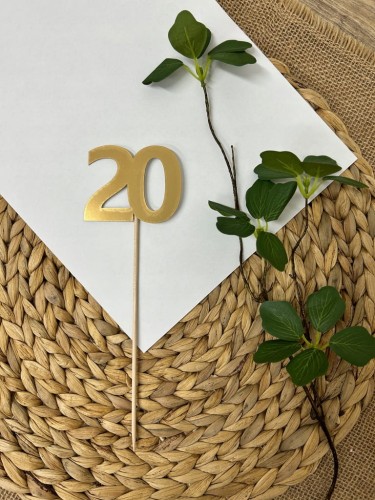 Topper na tort liczba CYFRA 20 URODZINY ZŁOTY PIKER dekoracja ozdoba