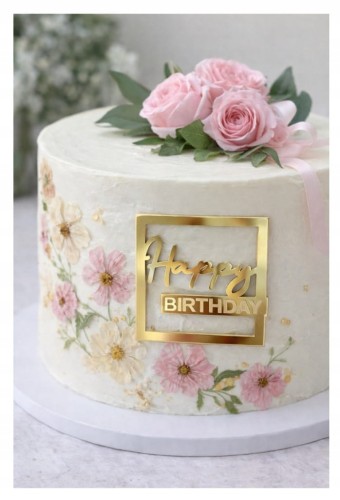 TOPPER PLEXI ZŁOTY AKRYLOWY HAPPY BIRTHDAY NA BOK TORTU