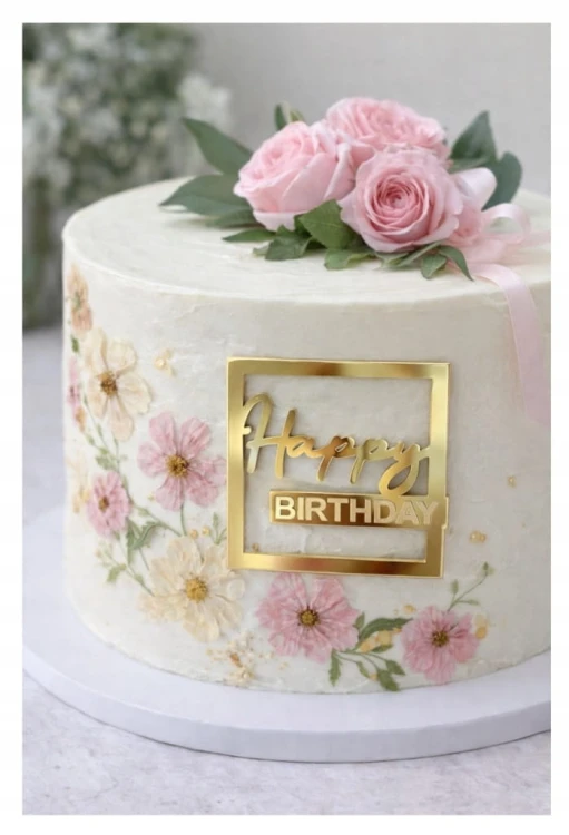 TOPPER PLEXI ZŁOTY AKRYLOWY HAPPY BIRTHDAY NA BOK TORTU
