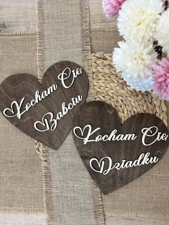 PREZENT NA Dzień BABCI I DZIADKA Tabliczki Serca KOCHAM CIĘ BABCIU DZIADKU