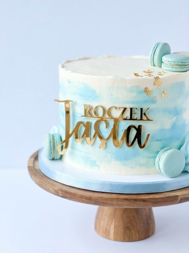 Topper na bok tortu na roczek + dowolne imię - złota pleksi