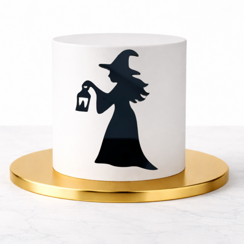 Dekor topper  na bok tortu na Halloween ''Wiedźma Czarownica z lampą" czarna pleksi