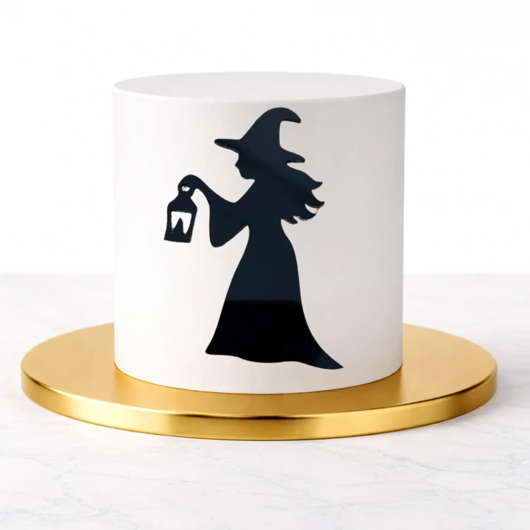 Dekor topper  na bok tortu na Halloween ''Wiedźma Czarownica z lampą" czarna pleksi