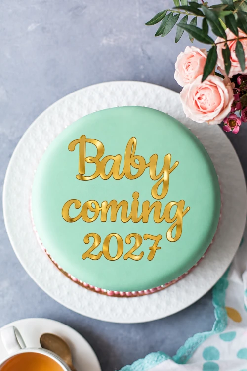 Topper/dekor na górę tortu "Baby coming"+ dowolna data z pleksi