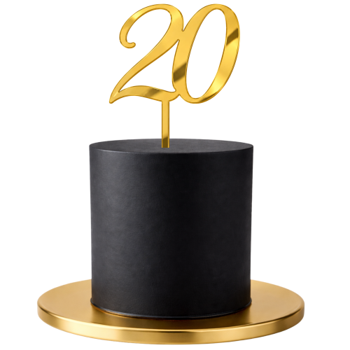 Topper na tort "Liczba20" do wbicia urodziny złota pleksi 18 20 30 40 50